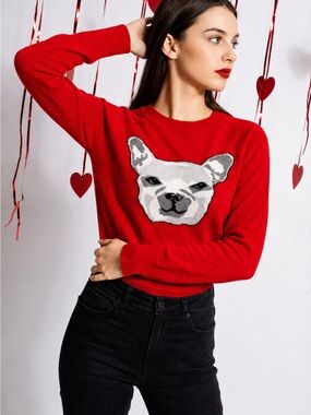 Gap Red French Bulldog Intarsia Knit Sweater | Size XS | Frenchie Lover